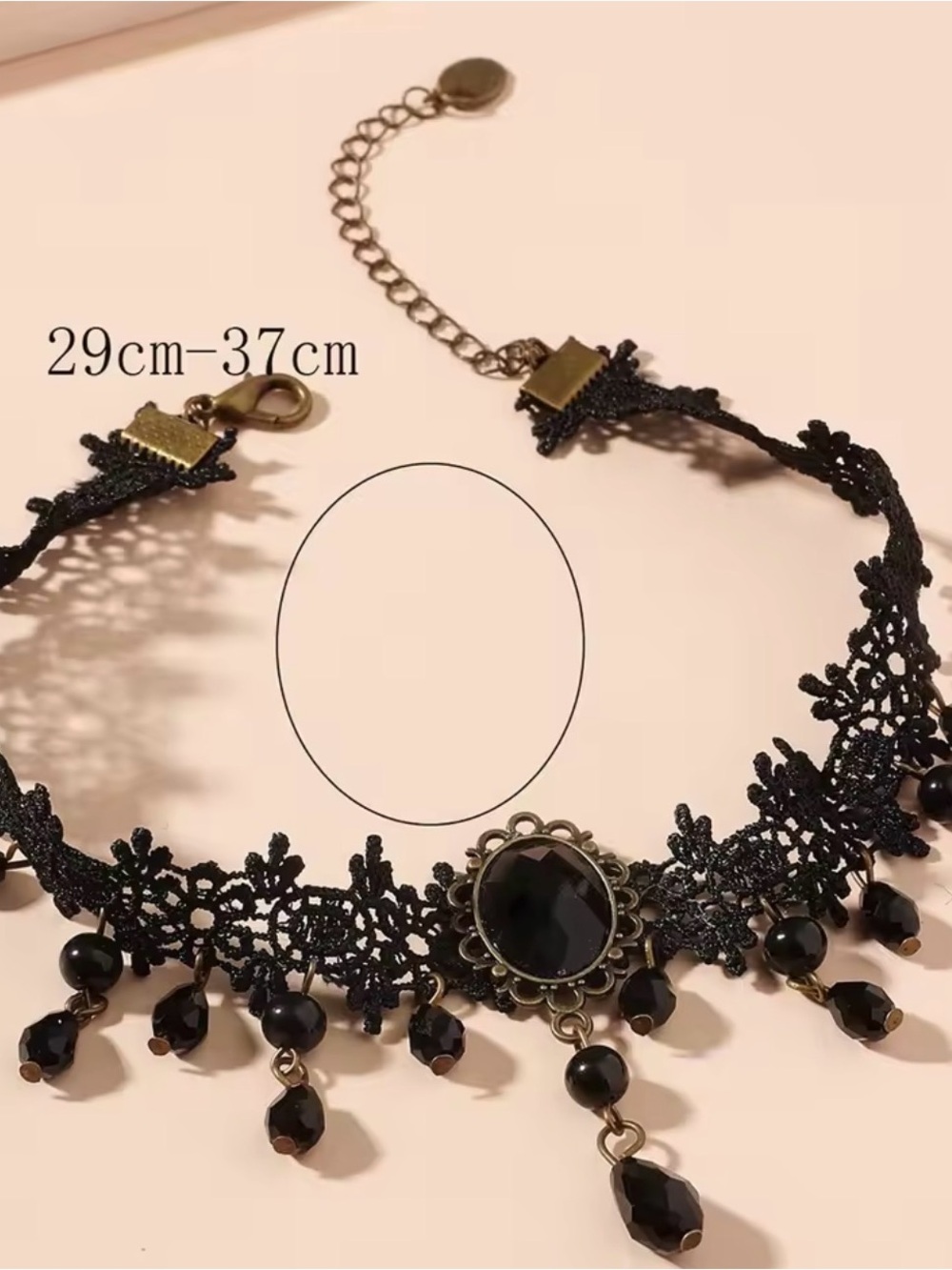 Black Lace Gothic Choker Necklace with Faceted Beads